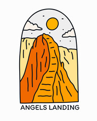 Angles Landing Zion National Park mono line vector illustration for t shirt patch badge design