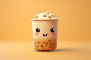adorable animated bubble milk tea character. Generative AI - obrazy, fototapety, plakaty