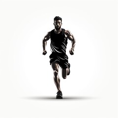 Fototapeta na wymiar logo emblem with a silhouette of a running male runner athlete on white background