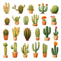 The Cactus set on white background. Clipart illustrations.