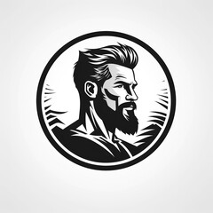 round logo emblem with a portrait of male athlete bodybuilder on a white background