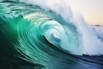Poster Extreme close up of thrashing emerald ocean waves. © MDBepul