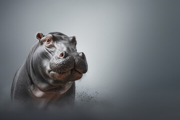Hippopotamus on a Gray background, minimalistic and stylish.