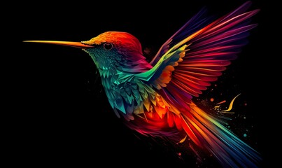 hummingbird logo with multiple colors flying through the air..