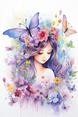 Obraz na płótnie Canvas girl with flowers, florar butterflies