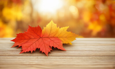 Naklejka na ściany i meble Autumn Leaves on an Empty Table 