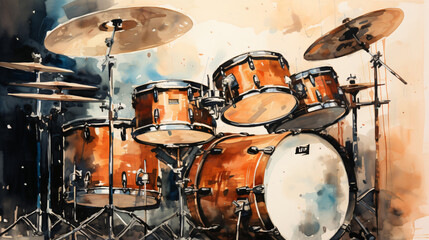 Fototapeta na wymiar Close-up of drums in a aquarelle style