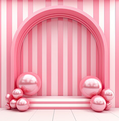 shop window on a pink background mock template, in the style of candycore, 3d, perspective rendering, modern