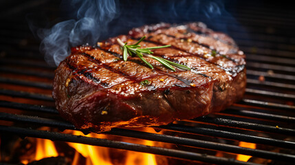 Steak on grill - obrazy, fototapety, plakaty