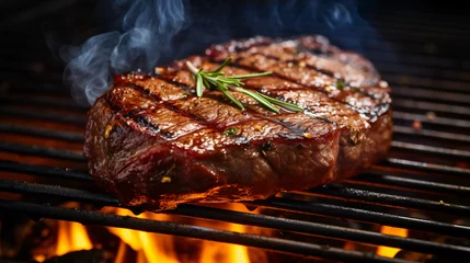 Rolgordijnen Steak on grill © Fauzia