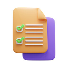 Checklist document 3d icon illustration or Clipboard document 3d icon illustration or to do list 3d icon illustration