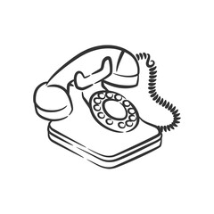 Old phone vintage retro style telephone object line art hand drawn
