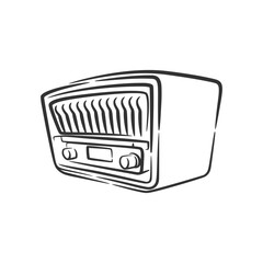 Vintage retro old analog radio tape classic line art