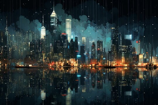 City lights at night. Generative AI