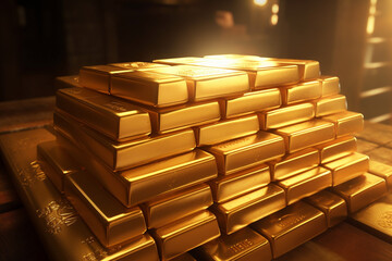 Gold bars stacked on each other in a pile of gold bars.