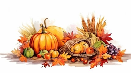 Thanksgiving symbol watercolor illustration, no text, greeting card