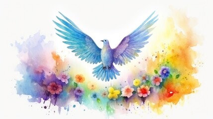 White pigeon, peace symbol, Peace Day concept, watercolor illustration 