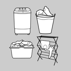 laundry Doodle element coloring page cartoon Illustration