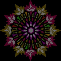 Colorful Beautiful Rangoli or Mandala Pattern Element in Flat Style.