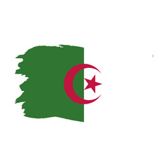 National flag of Algeria with brush stroke effect on white background