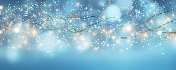 Holiday christmass background. Lights decoration wide banner