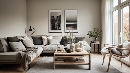 Stylish living room. Copenhagen chic living. Modern interior design. 