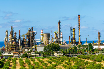 oil refinery facroty, recycle of oil and petroleum in green outdoor nature