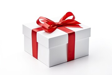 Gift box with red ribbon isolated on white background.