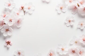 Naklejka na ściany i meble White background framed with sakura flowers