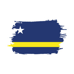 National flag of Curaçao with brush stroke effect on white background