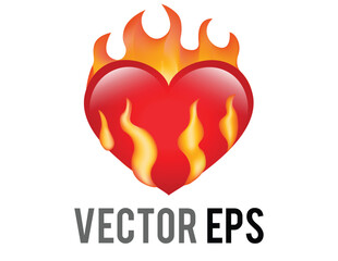 Vector classic love red glossy heart on fire icon - 665466142