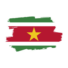 National flag of Suriname with brush stroke effect on white background