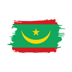 National flag of Mauritania with brush stroke effect on white background