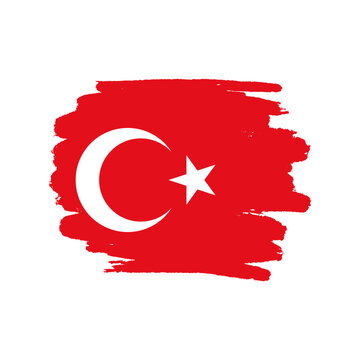 National flag of Turkey with brush stroke effect on white background