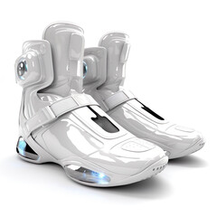 Fancy futuristic sneakers athletic shoes footwear. Generative AI illustration image. Future fashion concept