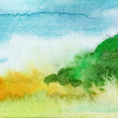 Abstract Autumn Watercolor Landscape