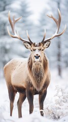 Naklejka na ściany i meble A Realistic Shot of a Graceful Christmas Elk in a Snowy Setting