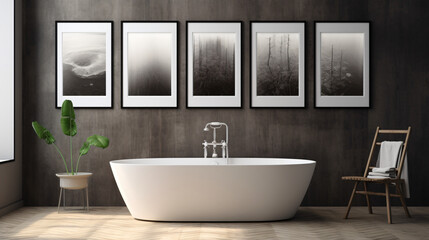 Fototapeta na wymiar Dark gray tiles white bathtub