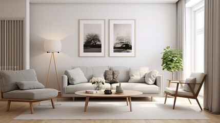 scandinavian design living room  with painting on the wall