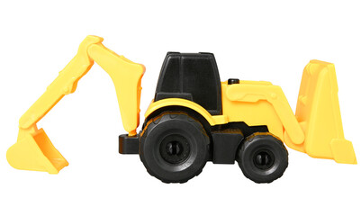 Toy tractor with bucket isolated on a transparent background.