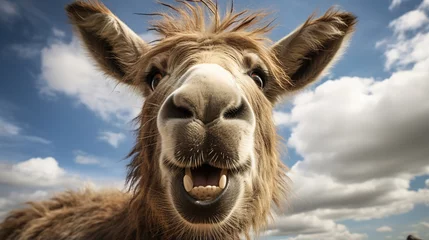 Wandaufkleber portrait of a smiling donkey © Yi_Studio