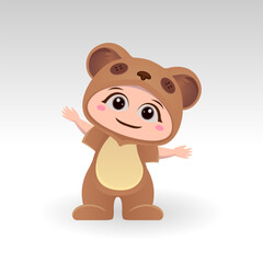 Cute Bear With Cartoon Icon Vector Illustration. Cute bear mascot costume concept Isolated Premium Vector. Flat Cartoon Style