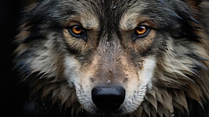 close up of a gray wolf portrait