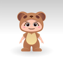 Cute Bear With Cartoon Icon Vector Illustration. Cute bear mascot costume concept Isolated Premium Vector. Flat Cartoon Style