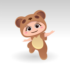 Cute Bear With Cartoon Icon Vector Illustration. Cute bear mascot costume concept Isolated Premium Vector. Flat Cartoon Style