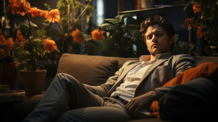 man sitting on the sofa at home