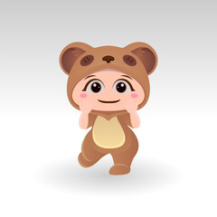 Cute Bear With Cartoon Icon Vector Illustration. Cute bear mascot costume concept Isolated Premium Vector. Flat Cartoon Style