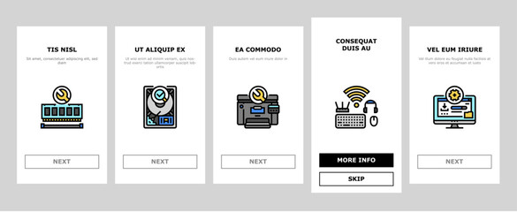 repair computer pc service onboarding mobile vector. hardware technician, support technology, engineer maintenance, motherboard laptop repair computer pc service Illustrations