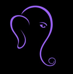 Side View of Lord Ganesha or Elephant Face in Purple Line Art.
