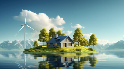 Fototapeta premium Green energy concept , Landscape with wind turbine sustainable clean energy and healthy lifestyle